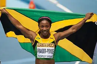 Vizeweltmeisterin Shelly-Ann Fraser-Pryce gewann ihre bereits dreizehnte WM-Medaille (zehn mal Gold / drei mal Silber)