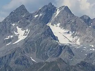 Hohe Geige (Mitte) und Silberschneid (links) von Südosten (2020)