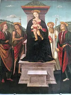 Thronende Madonna mit Kind und den Heiligen Secondo, Johannes der Täufer, Benedikt und Sebastian