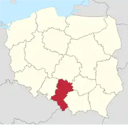 Lage der Woiwodschaft Schlesien in Polen