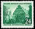 Sondermarke der Deutschen Post der DDR 1952 aus Anlass 450 Jahre Universität Halle-Wittenberg mit Augusteum in Wittenberg (altes Universitätsgebäude)