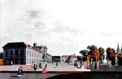 Das vergrößerte Palais Kaunitz, Blick Richtung nördliche Nebengebäude, Johann Andreas Ziegler, um 1780