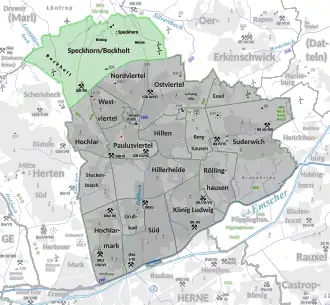 Übersichtskarte Recklinghausen mit dem Bockholt im Nordwesten und Speckhorn im Norden