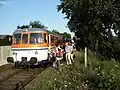 Der zweiteilige MAN-Schienenbus der Osning-Bahn startet im August 2013 am TWE-Haltepunkt Spexard zu einer Sonderzugfahrt nach Paderborn.