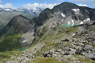 Spitzkogel, Törleskogl und Schildkogel (von links nach rechts) gesehen vom Wildenkogelweg