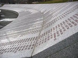 Wall of names at the Potočari genocide memorial near Srebrenica.