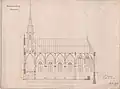 Längsschnitt zum Neubau der Kirche, Entwurf II, November 1857