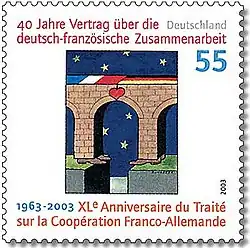 „40 Jahre deutsch-französischer Freundschaftsvertrag“, deutsche Briefmarke, 2003, Parallelausgabe mit Frankreich