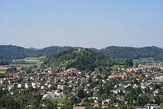 Blick vom Schloss Lenzburg auf den Staufberg