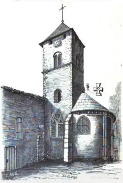 Zeichnung von Chorturm und Apsis aus dem 19. Jahrhundert