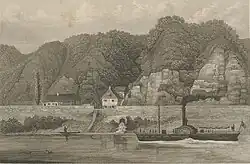 … und mit dem Vorläufer der B 83 (vor 1872; Stahlstiche von Carl Schlickum)