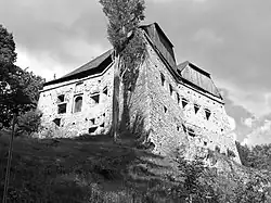 Sternschanze, links der Bildmitte die westliche dem Schloss Sauerbrunn zugewandte Seite mit Erdgeschoßeingang (hier nicht sichtbar) und Hocheingang