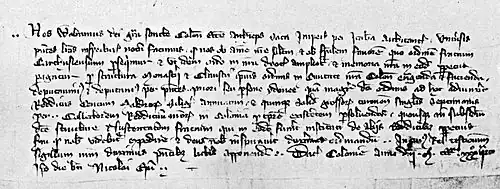 Stiftungsurkunde der Kölner Kartause vom 6. Dezember 1334, ohne Siegel dargestellt