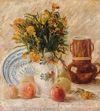 Stillleben mit Kaffeetopf und Blumen (unbekannter Künstler des 19. Jahrhunderts)