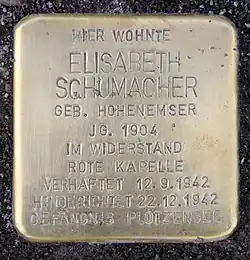Stolperstein für Elisabeth Schumacher