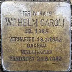 Stolperstein für Wilhelm Caroli vor der Kirche St. Joseph in Ludwigshafen