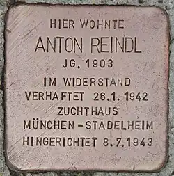 Stolperstein für Anton Reindl in der Kreuzstraße 9 in Salzburg-Itzling