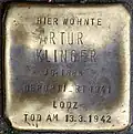 Stolperstein für Artur Klinger (Kyffhäuserstraße 29)