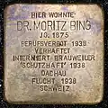 Stolperstein für Dr. Moritz Bing (Oberländer Ufer 208)