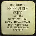 Stolperstein für Heinz Adolf Oster (Blumenthalstraße 15)
