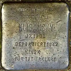 Stolperstein für Erich Klibansky (Volksgartenstraße 10)