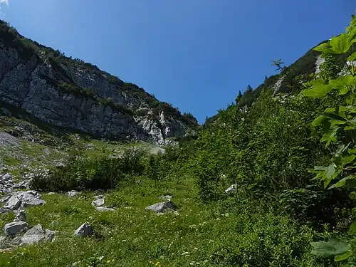 Scharte zwischen Zenokopf (links) und Streicher (rechts)