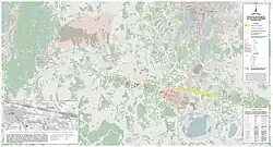 Flugbahnprojektion und Streufeldkarte mit 253 dokumentierten Fundpositionen von Tscheljabinsk-Meteoriten