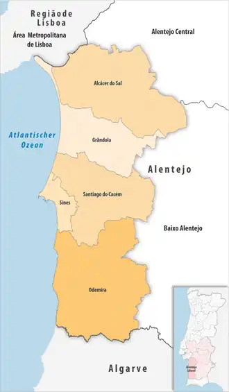 Karte der Subregion Alentejo Litoral