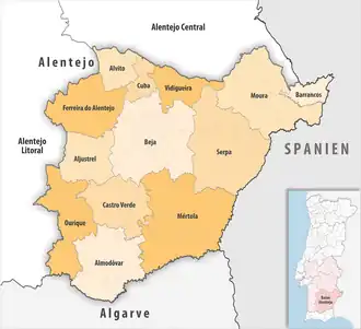 Karte der Subregion Baixo Alentejo