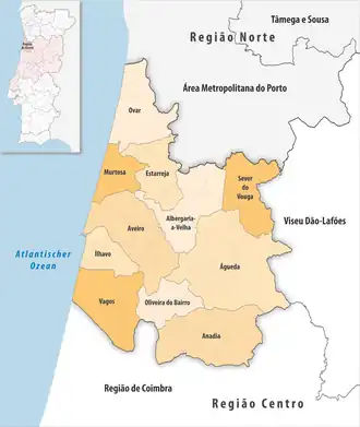 Karte der Subregion Região de Aveiro