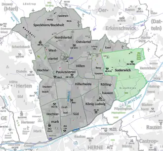 Übersichtskarte Recklinghausen mit Suderwich im Südosten