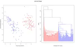 Daten und Dendrogramm mit der Centroid-Methode.