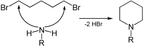 Herstellung von N-alkylierten Piperidinen aus 1,5-Dibrompentan