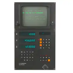 1980 Klartext-Eingabe, Bohr- und Fräszyklen, Verzweigungsfunktionen. Programm-Anzeige über Bildschirm (TNC 135, Heidenhain)