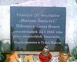 Gedenktafel im Dorf Tyniec Mały zum Gedenken an die ermordeten Opfer des Todesmarsches