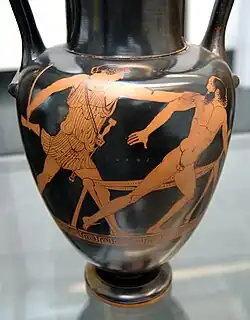 Theseus und Prokrustes, Amphora des Alkimachos-Malers, um 470/60 v. Chr.; Staatliche Antikensammlungen, München