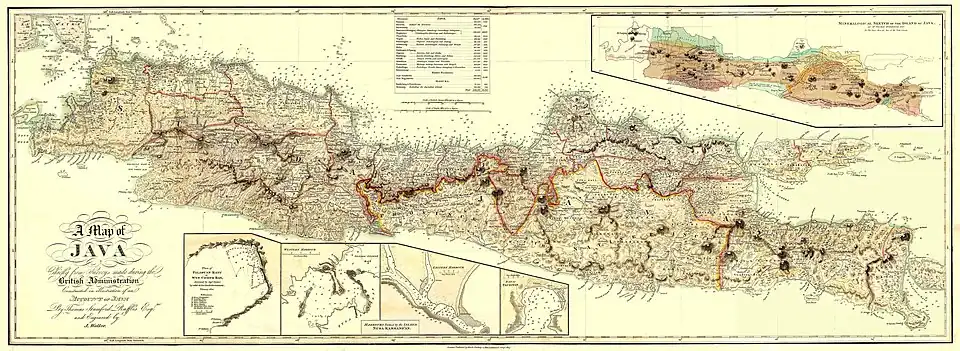 A Map of Java von Raffles und Horsfield. Blattgröße ca. 41 × 114 cm, Maßstab ca. 1:966.000.