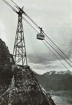 Tiroler Zugspitzbahn, besonders exponiert gelegene Stützenkonstruktion, 1926.