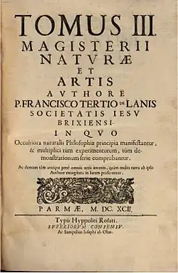 Titelblatt von Lanas Prodrom … Parma 1692