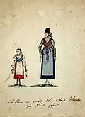 Zwei Mädchen aus Oberelsbach beim Kirchgang um 1817