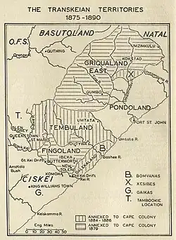 Karte der Transkeian Territories im späten 19. Jahrhundert