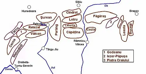 Gliederung der Transsilvanischen Alpen