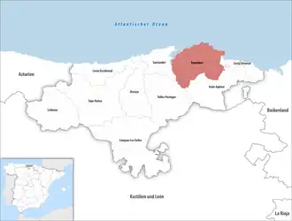 Die Lage der Comarca Trasmiera in der autonomen Gemeinschaft Kantabrien