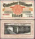 Einhundert Millionen Mark Notgeldschein (1923), RS: Römerbrücke
