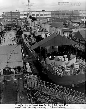 Indienststellung der USS Shields (DD-596) am 8. Februar 1945