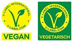 Rechts das V-Label für vegetarische Speisen