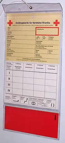 Verletztenanhängekarte des DRK, Vorderseite