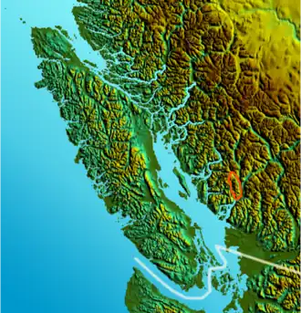Lage der Tantalus Range in British Columbia