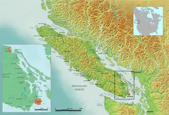 Lage Victorias an der Südostküste von Vancouver Island