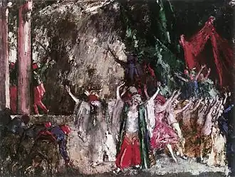 „Bühnenszene Finale“ (ungar.:„Szinpadi jelenet Finálé“), Öl auf Leinwand 1923, Bestand Ungarische Nationalgalerie Budapest